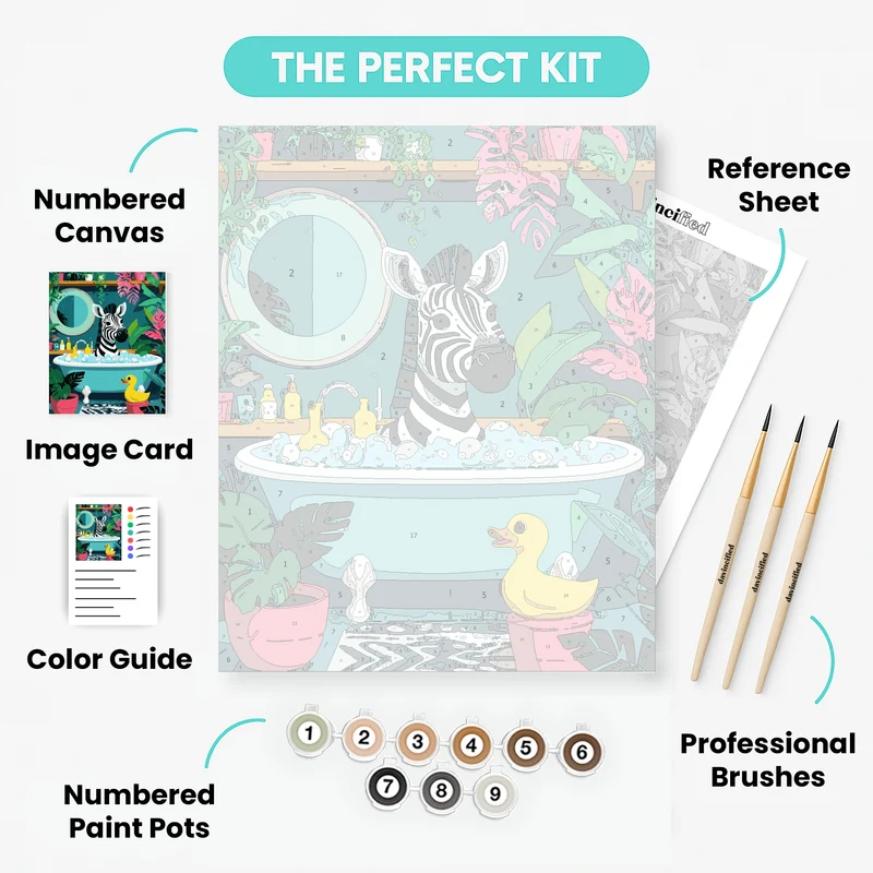 Zebra Bubble Bath Botanical Bathroom - Paint by Numbers Kit