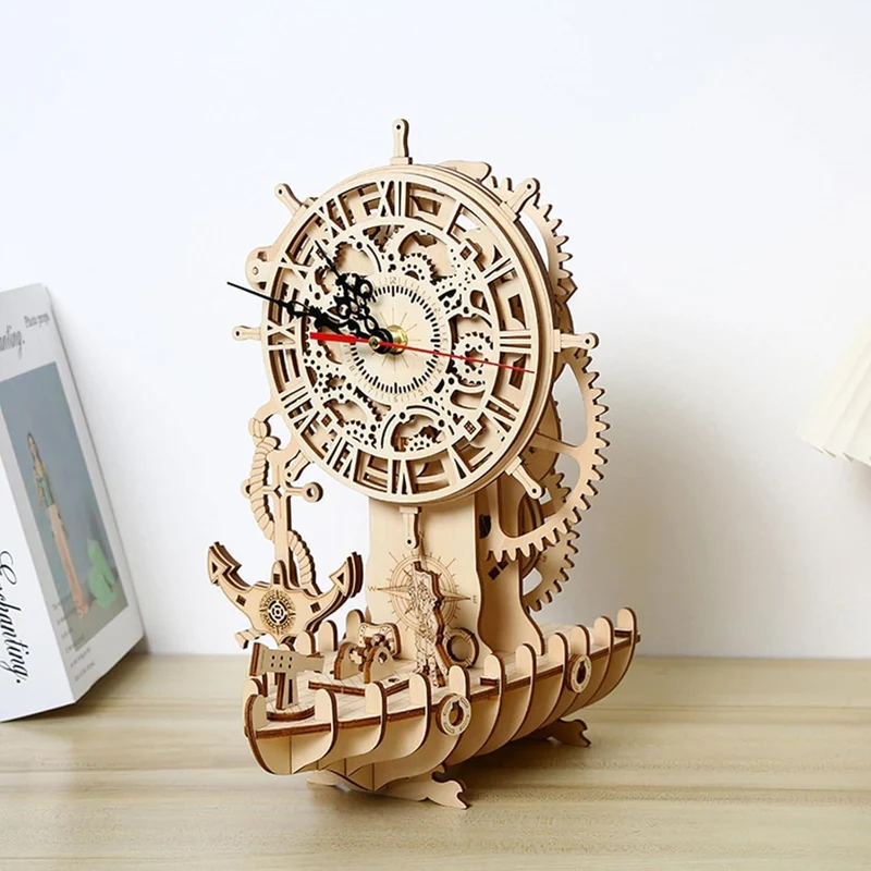 3D Holzpuzzle Uhr – Piratenschiff Modellbausatz zum Selberbauen
