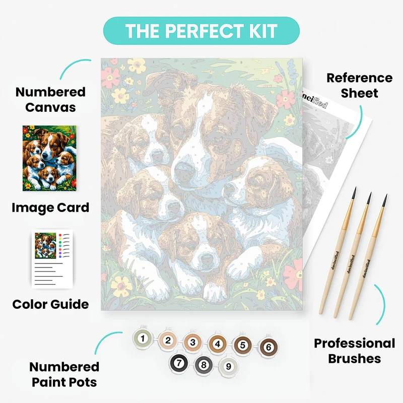 Puppies in Bloom - Paint by Numbers Kit