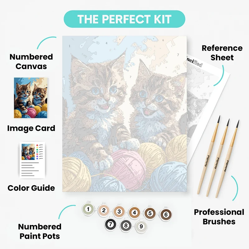 Playful Kittens with Yarn Balls - Paint by Numbers Kit