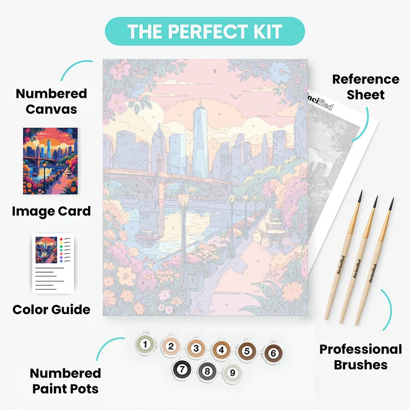 Manhattan Riverside Blooms at Sunset - Paint by Numbers Kit