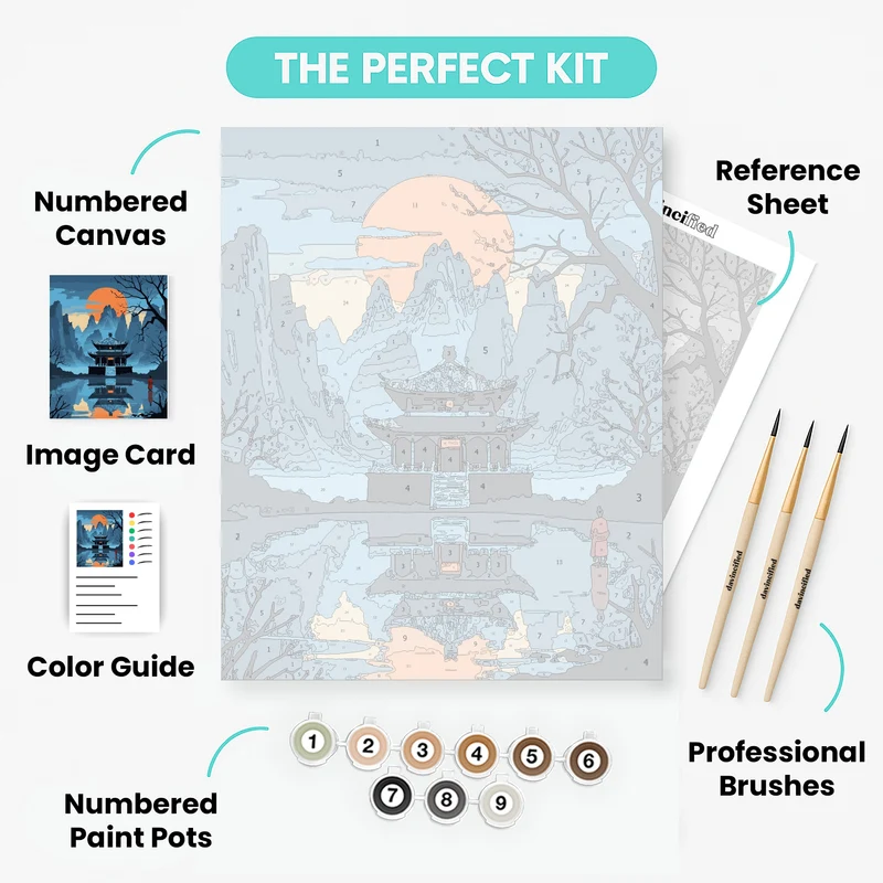 Serene Japanese Pagoda at Twilight - Paint by Numbers Kit