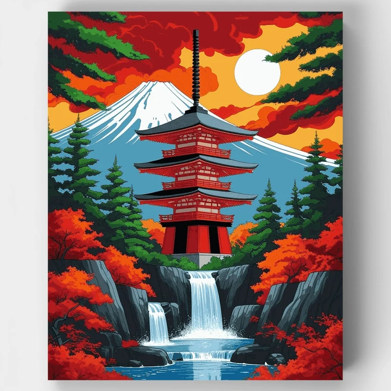 Chureito Pagoda with Mount Fuji - Paint by Numbers Kit
