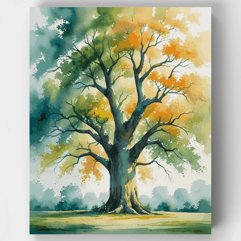 Majestic Autumn Oak Watercolor - Paint by Numbers Kit