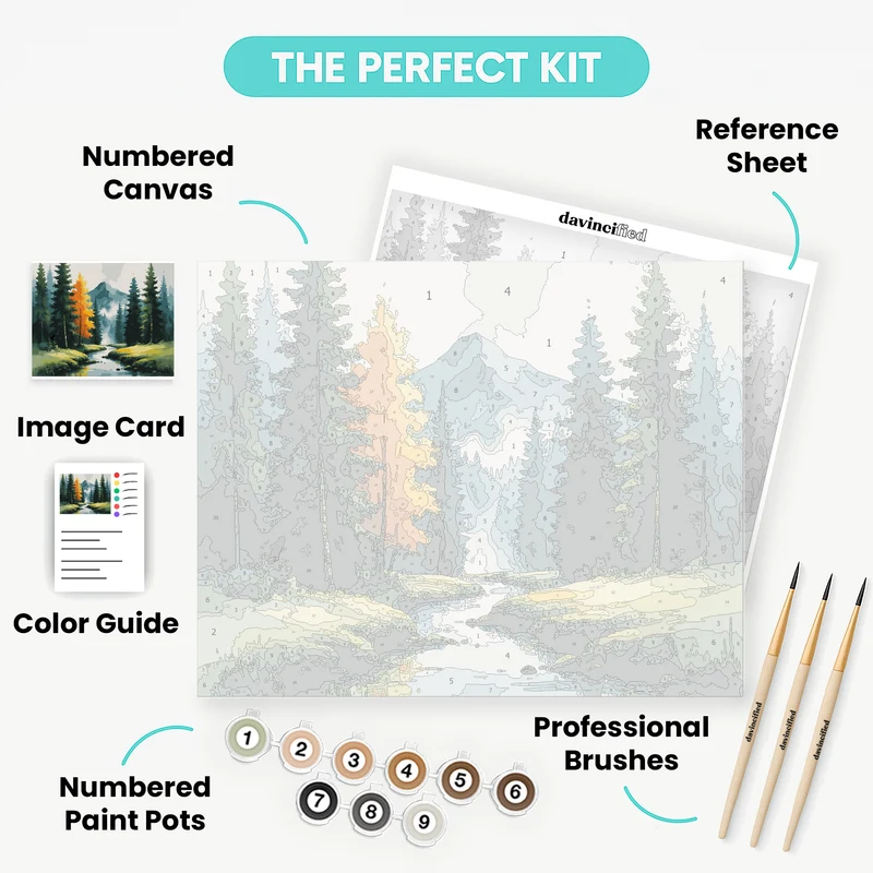 Misty Mountain Forest Stream - Paint by Numbers Kit