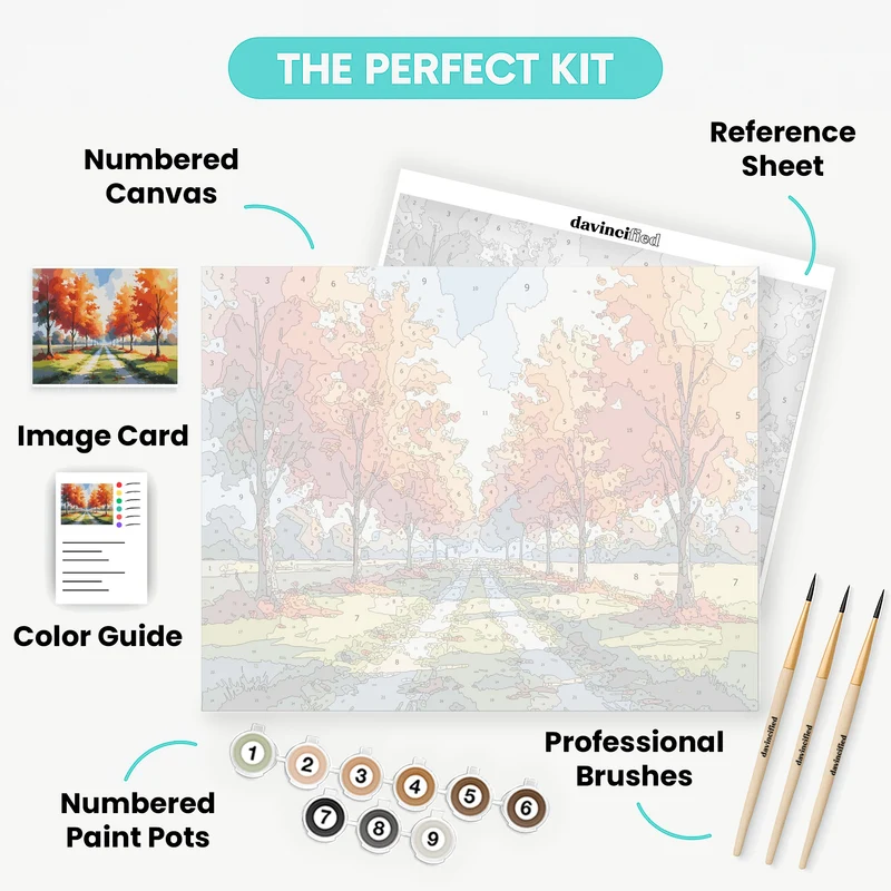 Autumn Tree-Lined Path - Paint by Numbers Kit