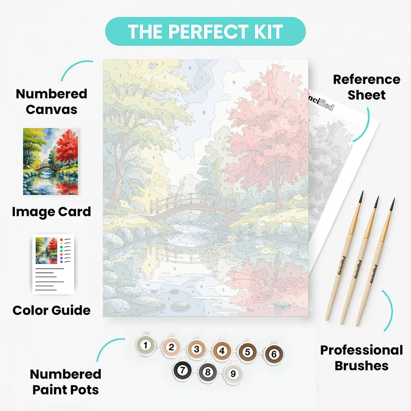 Serene Garden Bridge Watercolor - Paint by Numbers Kit