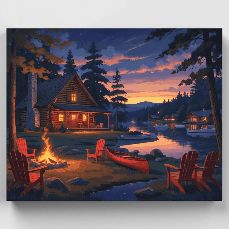 Lakeside Cabin at Twilight - Paint by Numbers Kit