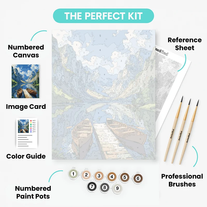Mountain Lake Rowboats at the Dock - Paint by Numbers Kit
