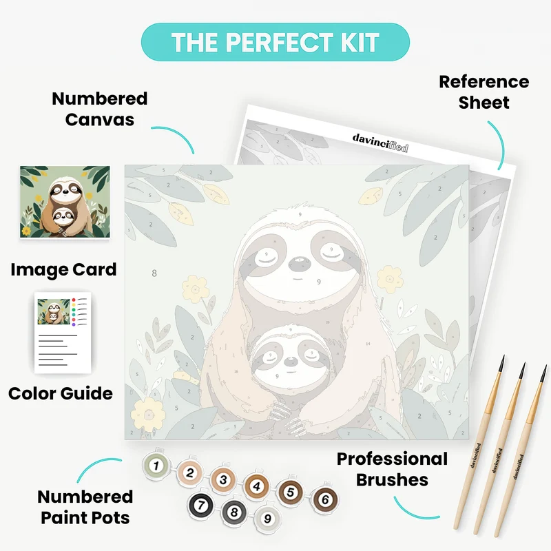 Mama and Baby Sloth Hug - Paint by Numbers Kit