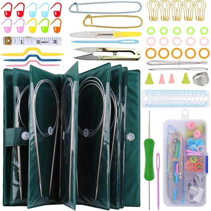 Edelstahl Rundstricknadel Set mit Zubehör & Tasche