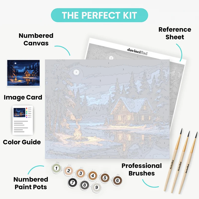 Winter Cabin by Moonlight - Paint by Numbers Kit