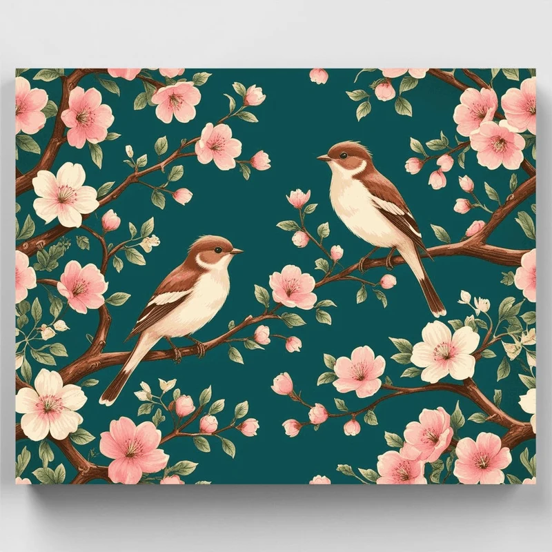 Two Birds on Cherry Blossom Branches - Paint by Numbers Kit