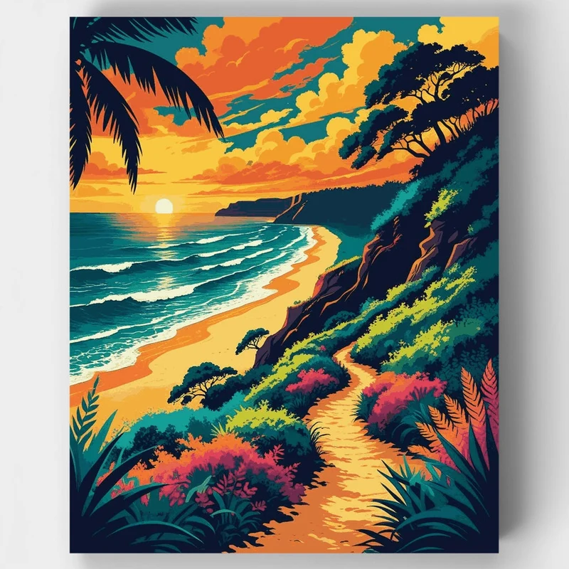 Tropical Beach Sunset Path - Paint by Numbers Kit