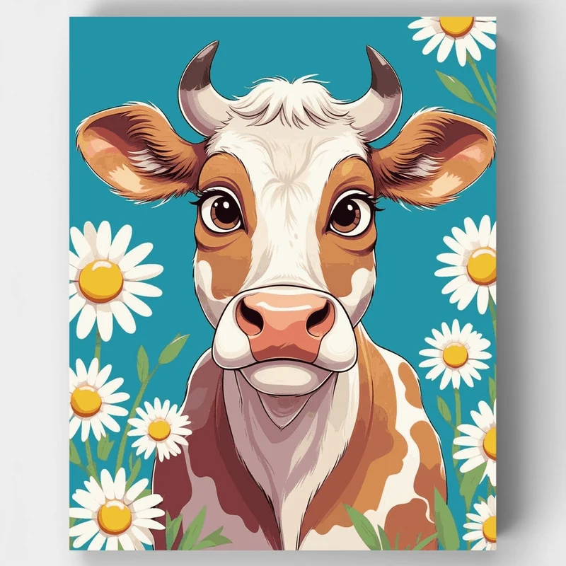 Cute Cow with Daisies - Paint by Numbers Kit