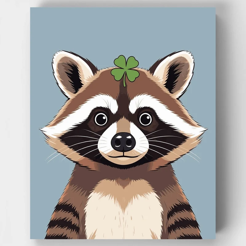 Lucky Raccoon with Four-Leaf Clover - Paint by Numbers Kit