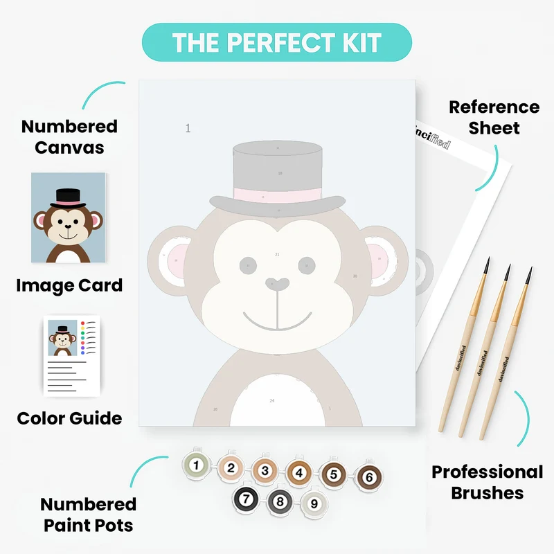 Cute Monkey in Top Hat - Paint by Numbers Kit