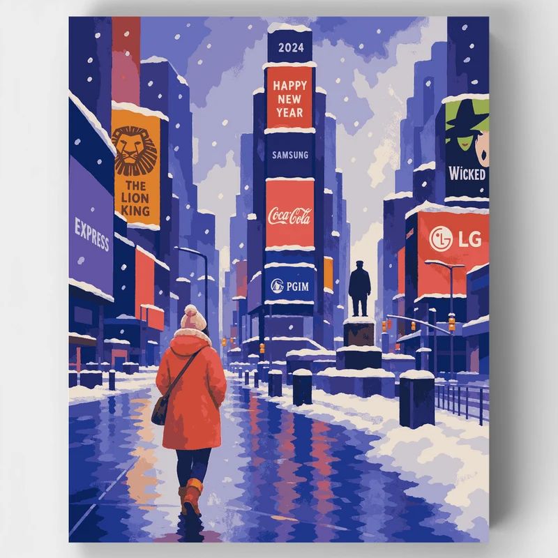 Snowy Times Square Morning - Paint by Numbers Kit