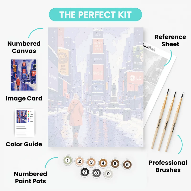 Snowy Times Square Morning - Paint by Numbers Kit