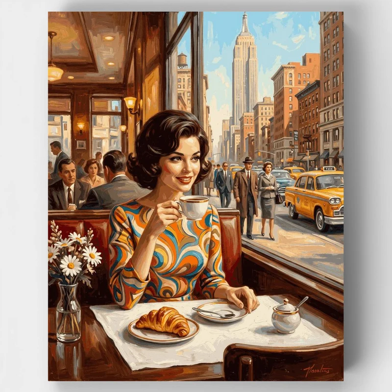 "Vintage Coffee Break in Manhattan" Paint by Numbers Kit