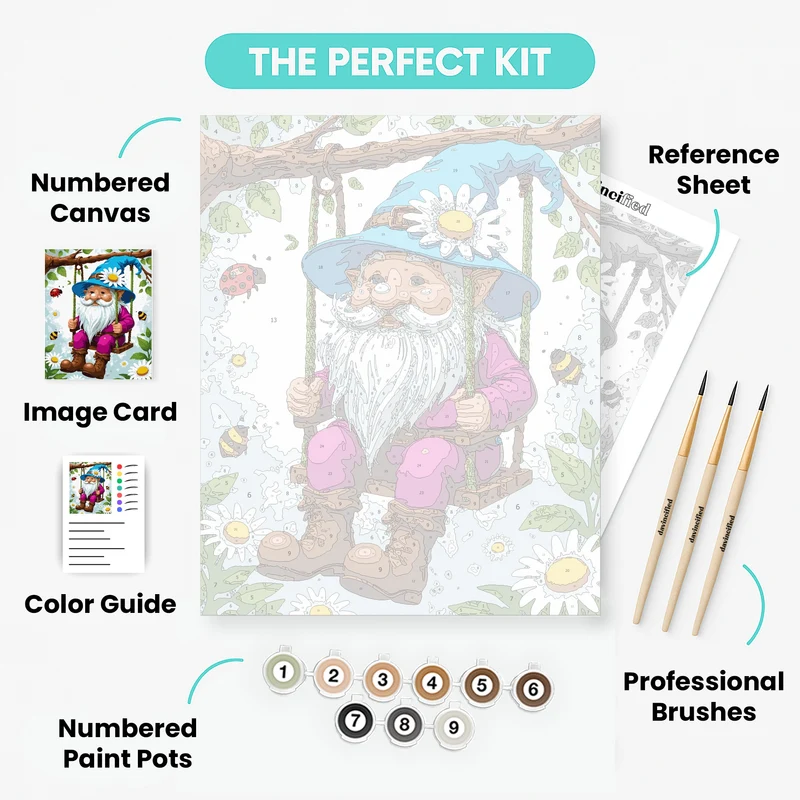 Garden Gnome on a Swing - Paint by Numbers Kit