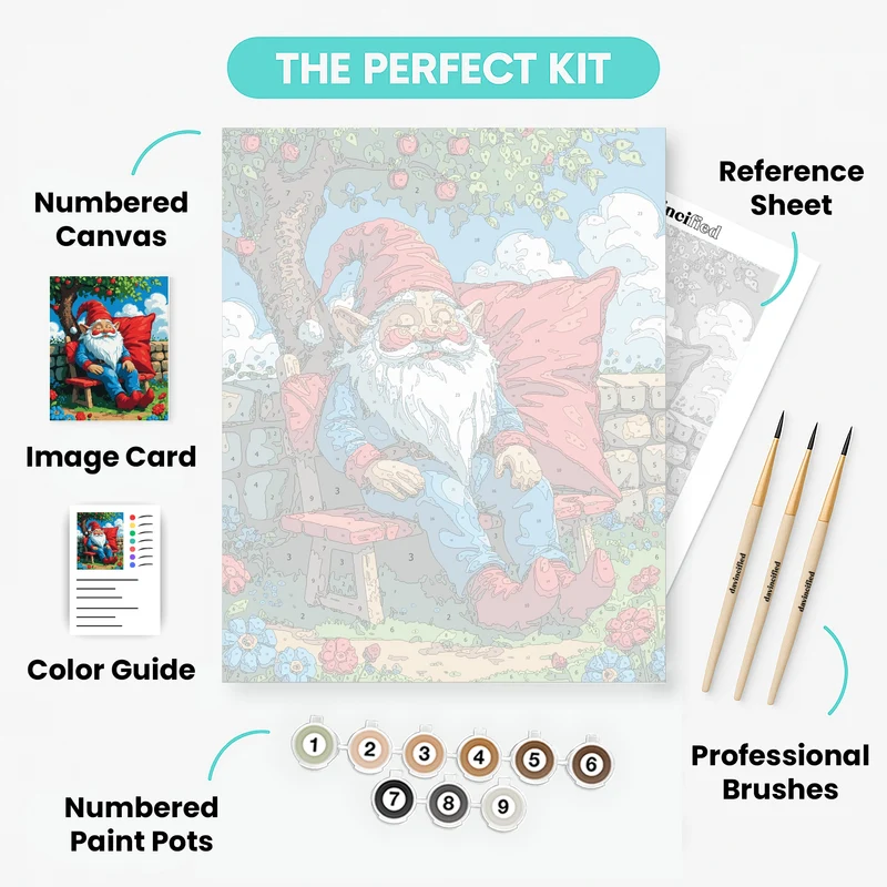 Sleeping Garden Gnome Under Apple Tree - Paint by Numbers Kit