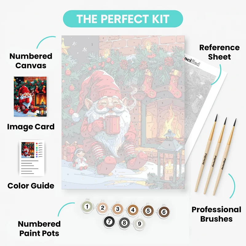 Cozy Christmas Gnome by the Fireplace - Paint by Numbers Kit