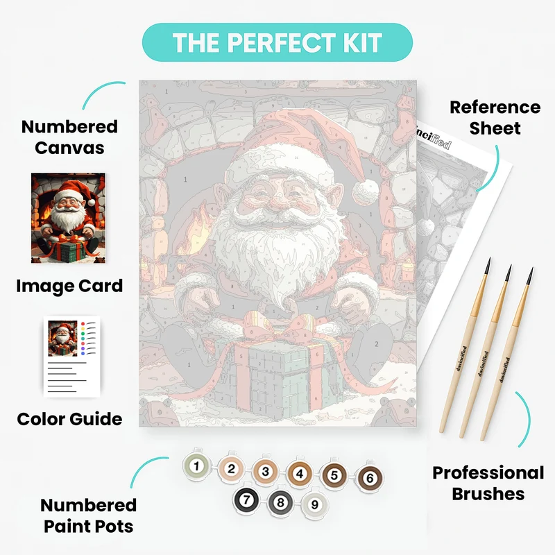 Jolly Christmas Gnome by the Fireplace - Paint by Numbers Kit
