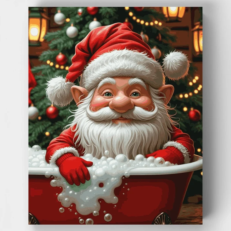 Santa Gnome Bubble Bath Christmas - Paint by Numbers Kit