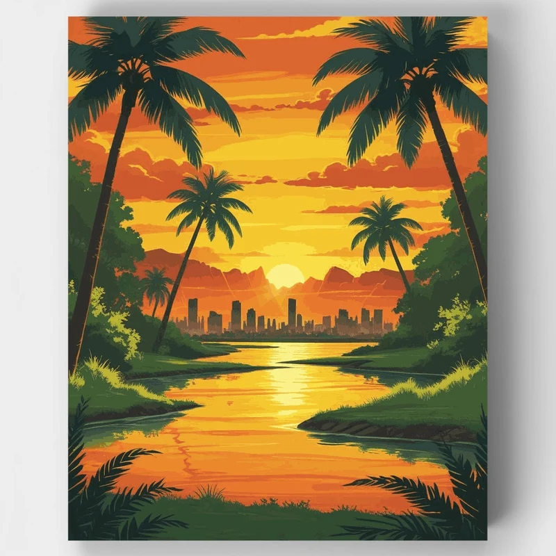Los Angeles Tropical Sunset - Paint by Numbers Kit