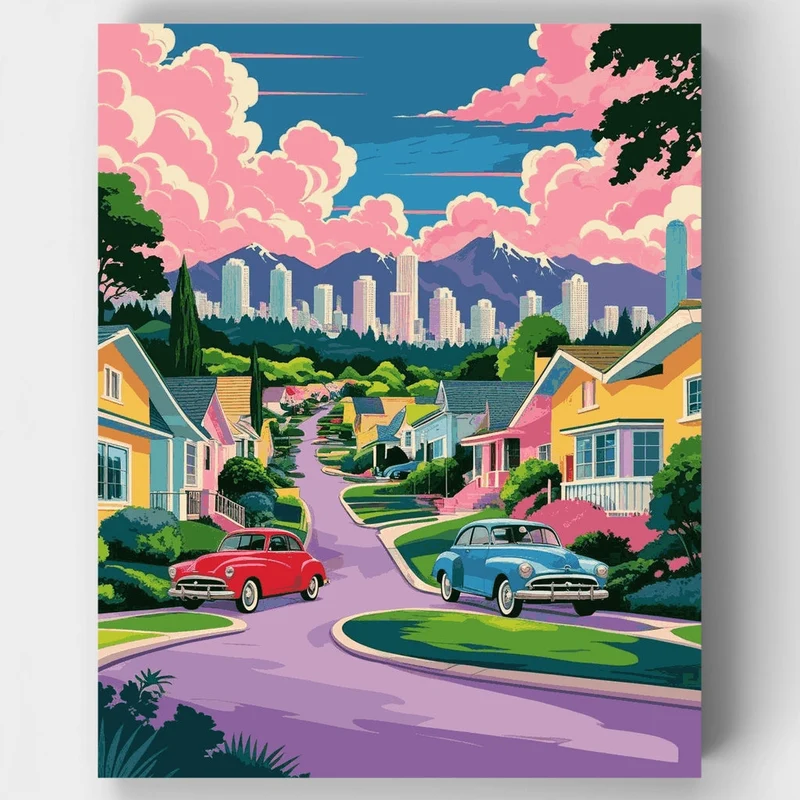 Los Angeles Dreamy Suburban Street - Paint by Numbers Kit