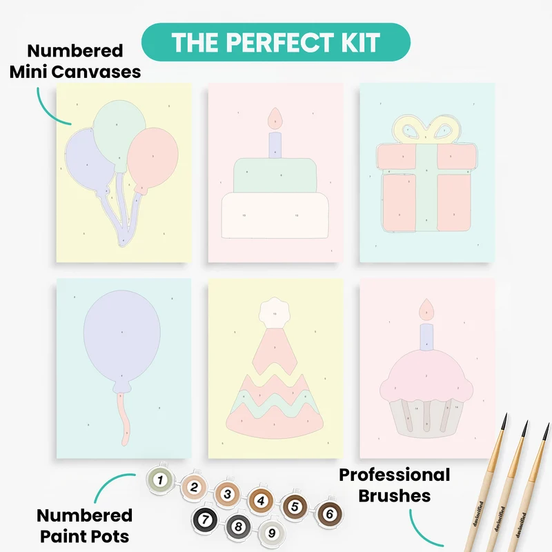 Birthday Celebration Icons - Mini Paint by Numbers Set
