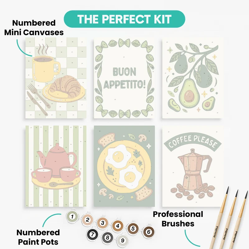 Café Morning & Kitchen Vibes - Mini Paint by Numbers Set