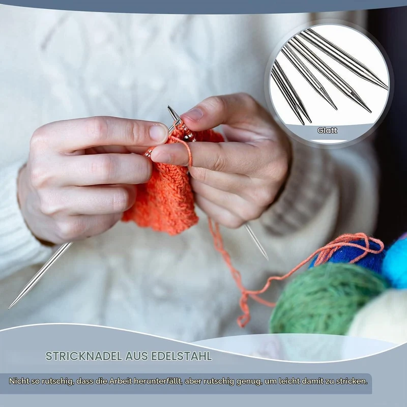 Stricknadel Set Edelstahl mit Zubehör & Tasche 2-5mm