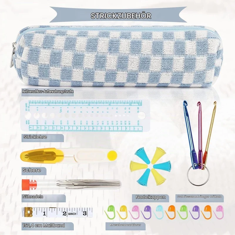 Stricknadel Set Edelstahl mit Zubehör & Tasche 2-5mm
