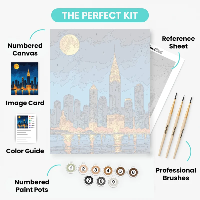 Manhattan Skyline Under the Full Moon - Paint by Numbers Kit