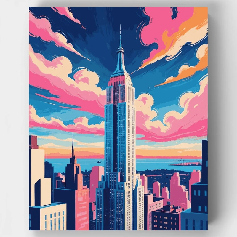 Manhattan Skyline at Sunset - Paint by Numbers Kit