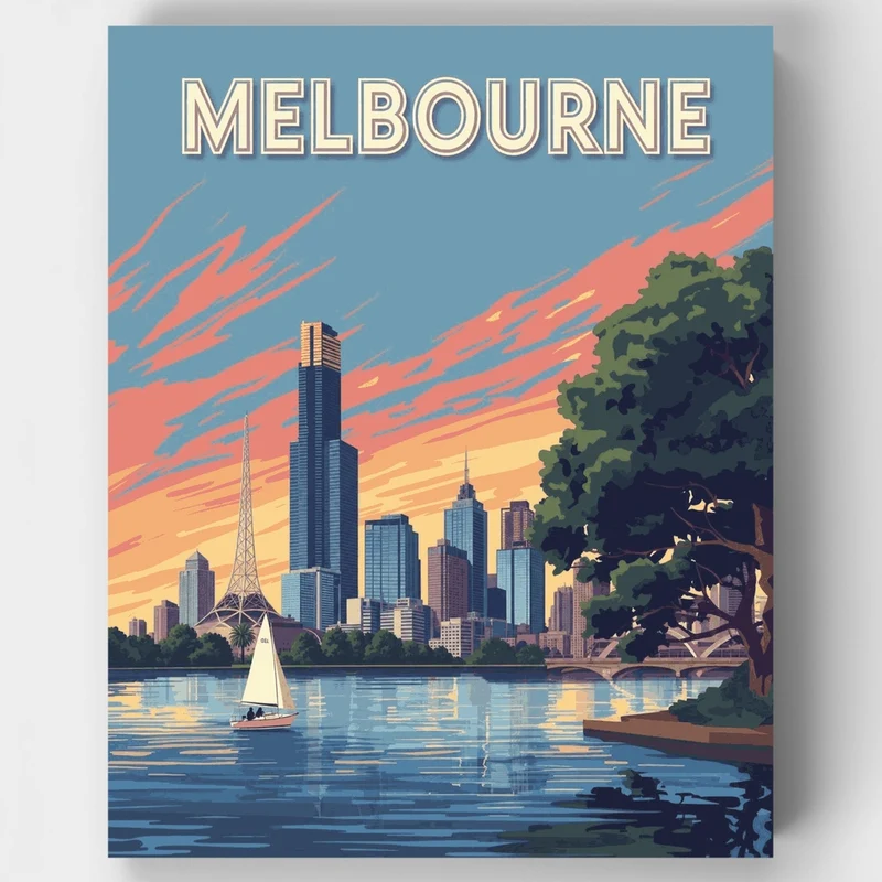 Melbourne Harbor Sailboat Sunset - Paint by Numbers Kit