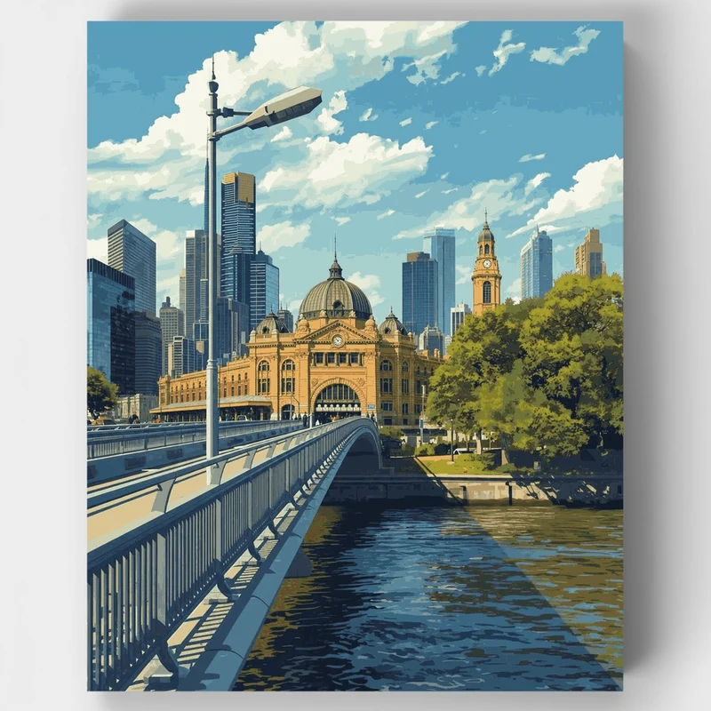 Melbourne Cityscape with Clock Tower - Paint by Numbers Kit