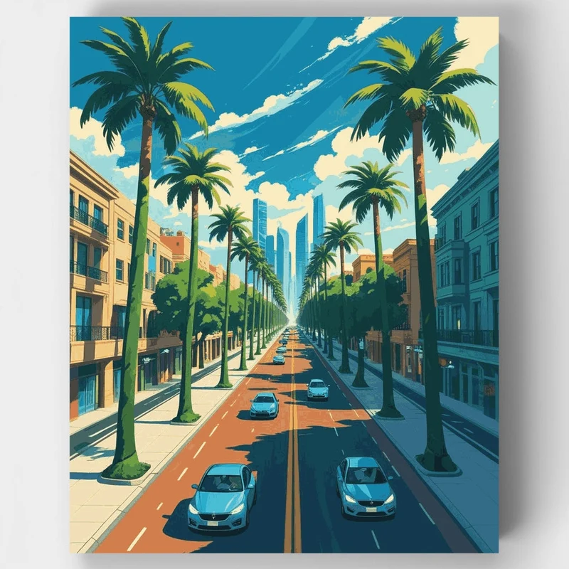 Los Angeles Palm Boulevard - Paint by Numbers Kit