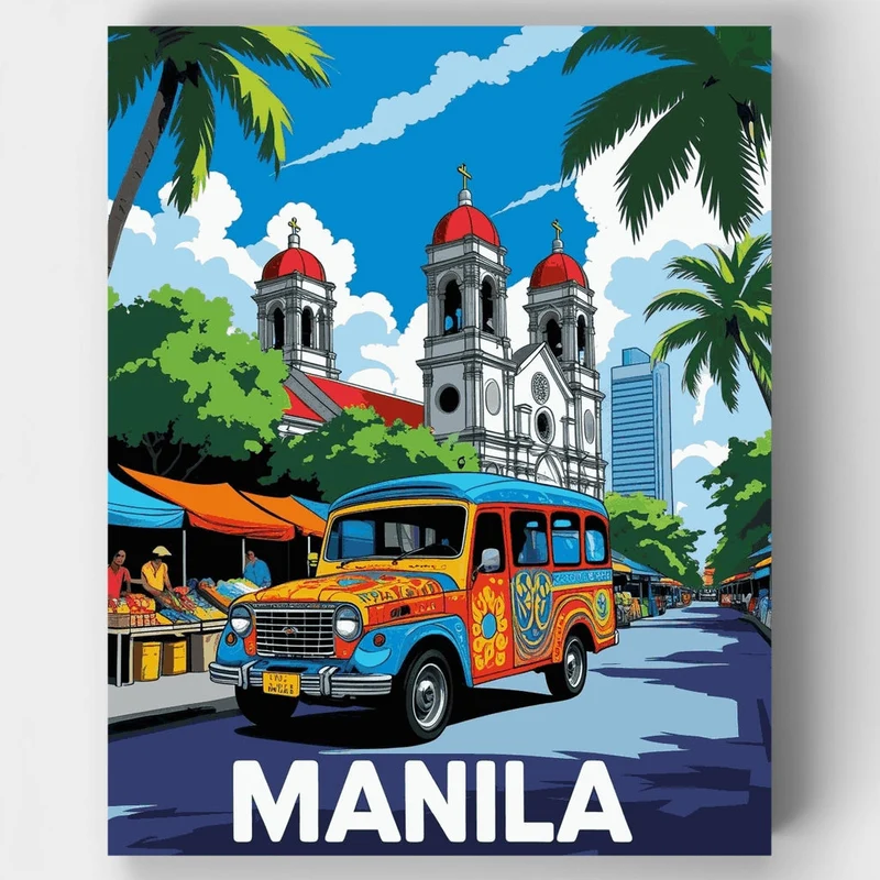 Manila Jeepney and Church - Paint by Numbers Kit