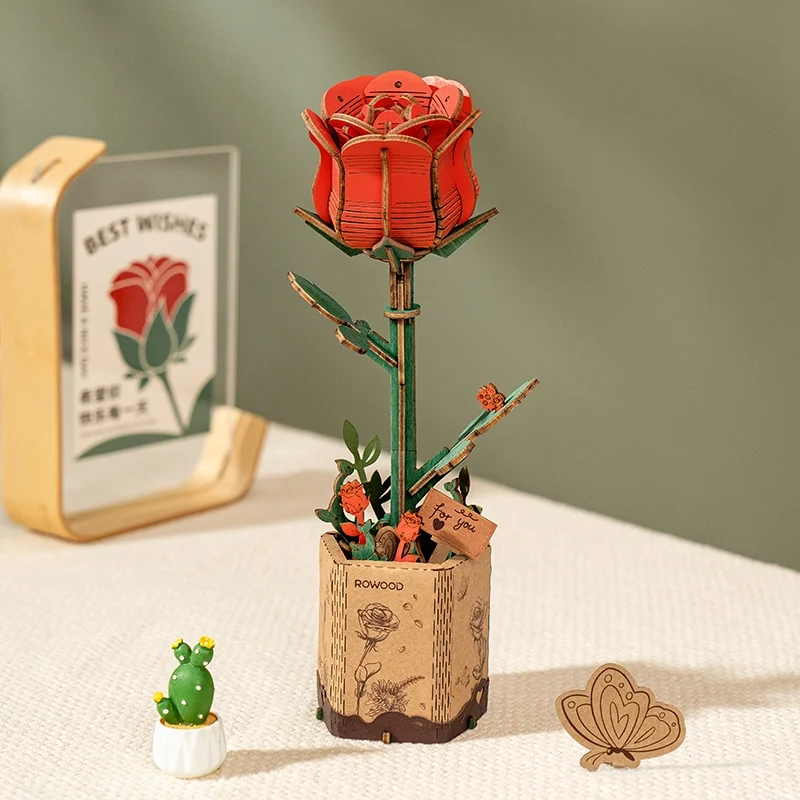 DIY-Blume „Red Rose“ | Klassische Holzblume | Rolife