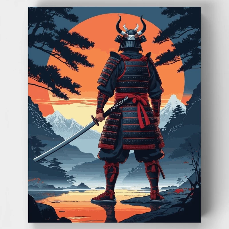 Samurai Warrior at Sunset - Paint by Numbers Kit