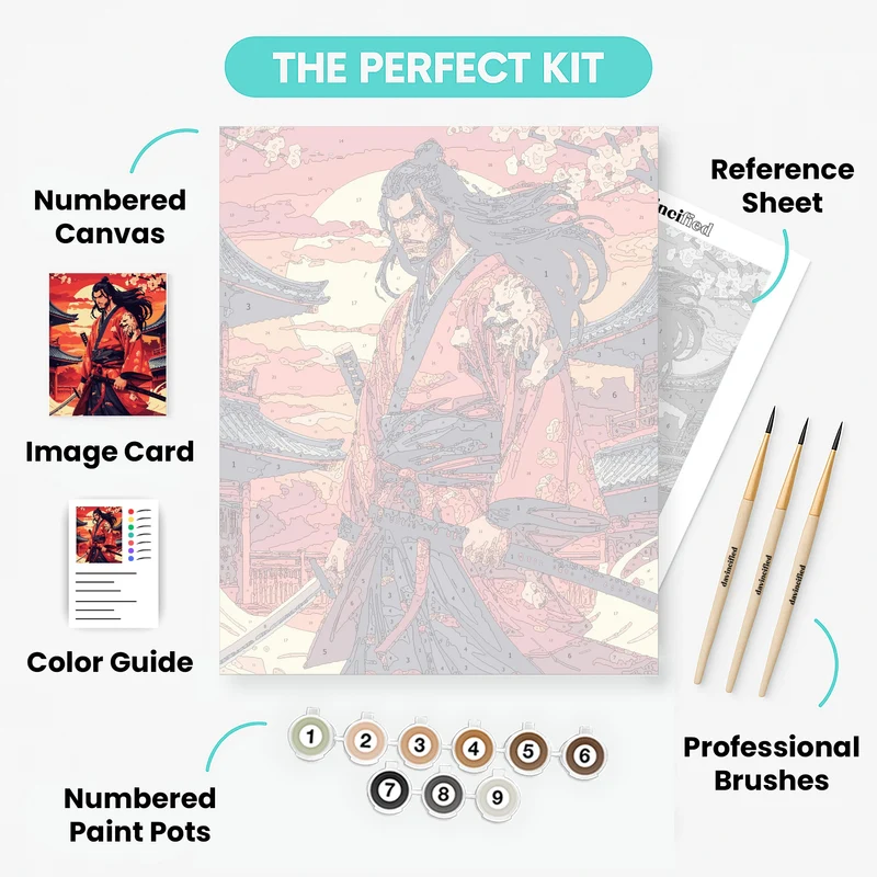 Red Samurai Warrior at Sunset - Paint by Numbers Kit
