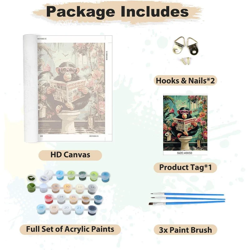 Malen nach Zahlen Landschaft Affe – DIY Ölgemälde Kit für Erwachsene