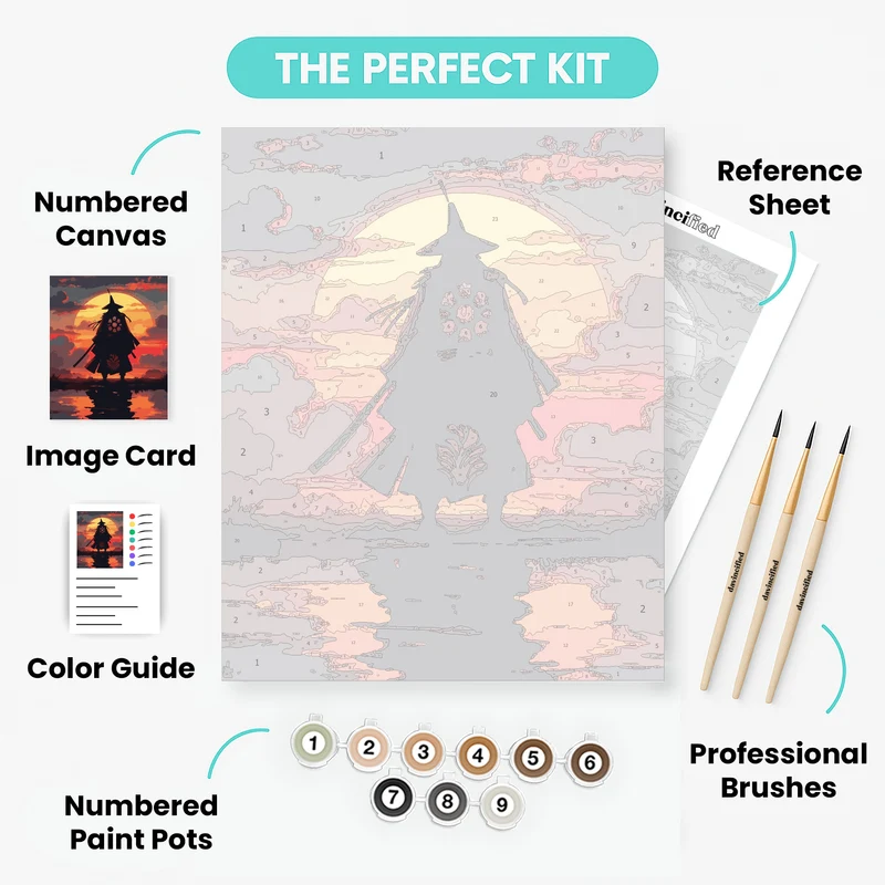 Samurai Sunset Silhouette - Paint by Numbers Kit