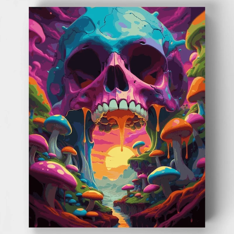 Psychedelic Skull Mushroom Fantasy - Paint by Numbers Kit