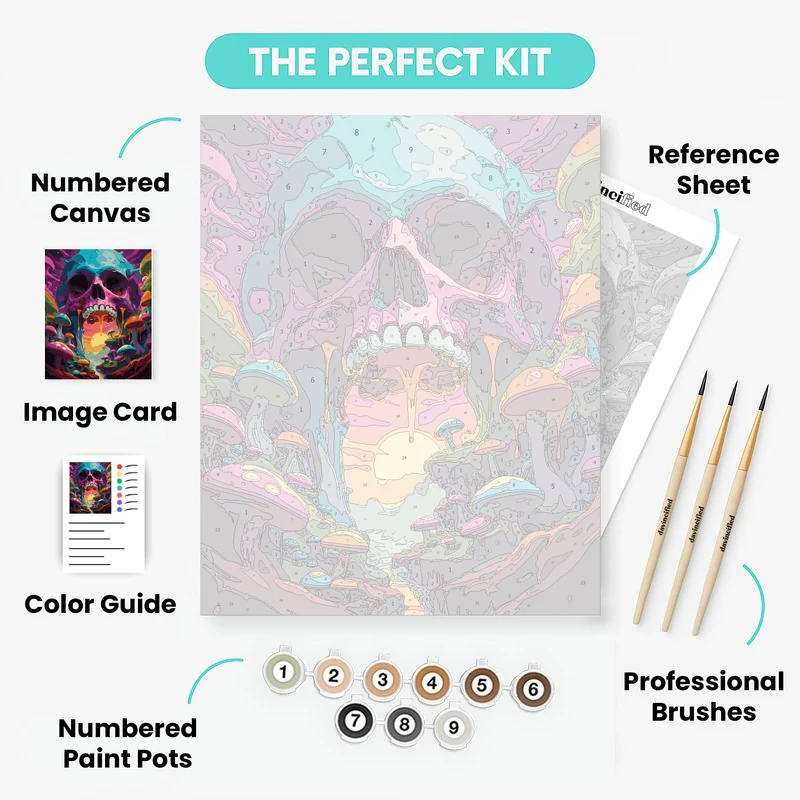 Psychedelic Skull Mushroom Fantasy - Paint by Numbers Kit