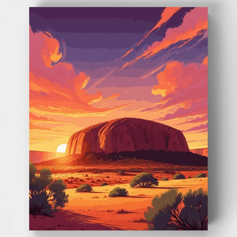 Uluru Fiery Sunset Desert Panorama - Paint by Numbers Kit