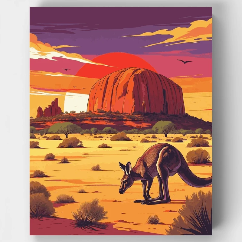 Uluru Sunset Kangaroo Desert Scene - Paint by Numbers Kit